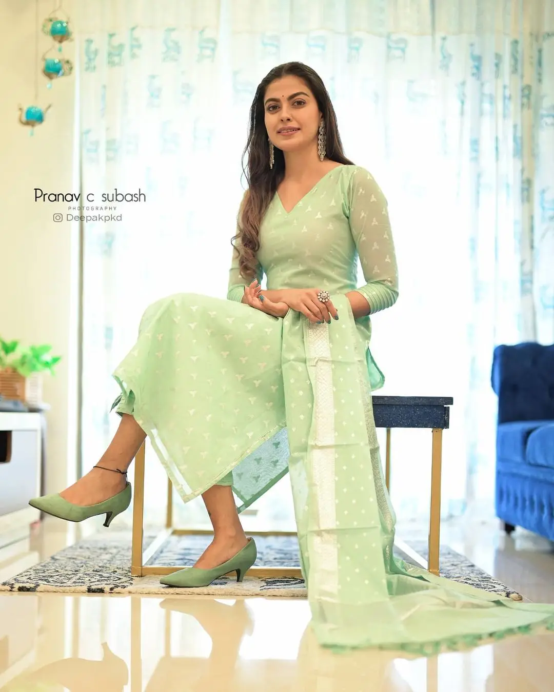 Anusree Nair In South Indian Traditional Green Gown